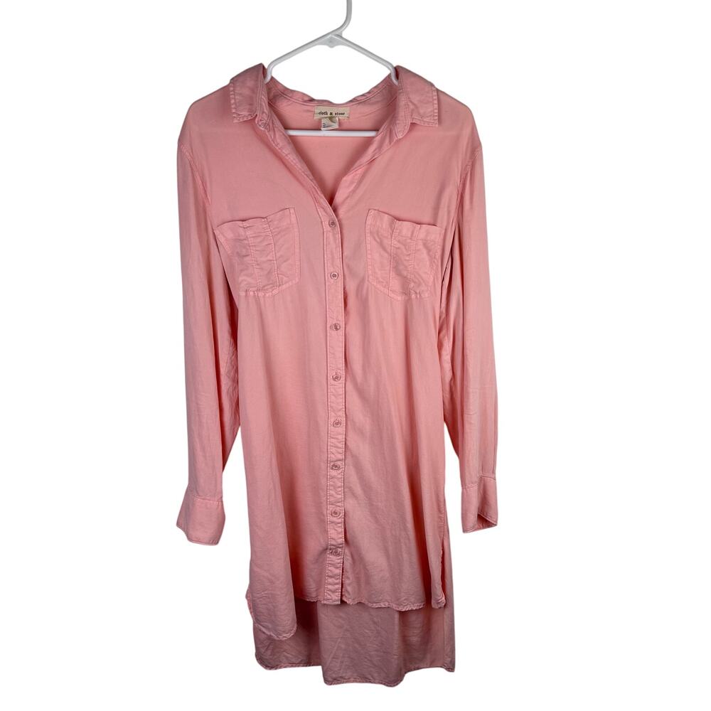Anthropologie Cloth and Stone Long Sleeve Belted Pink Shirt Dress Womens Sz L